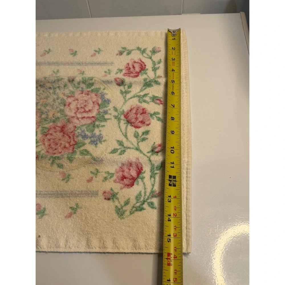 VTG Dundee Hand Towel Cream Pink Blue Rose Floral Cotton Cottagecore Made in USA
